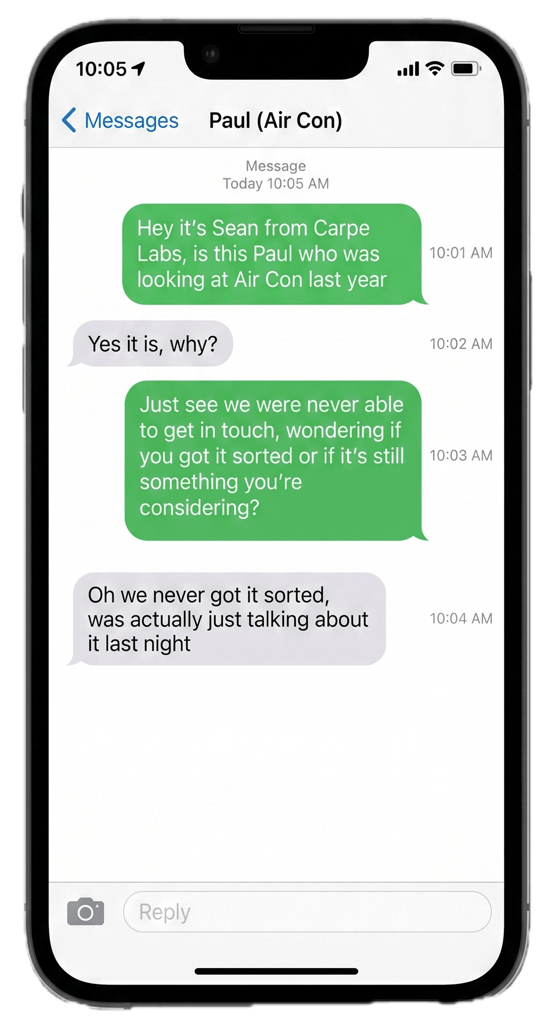 SMS reactivation conversation with a homeowner